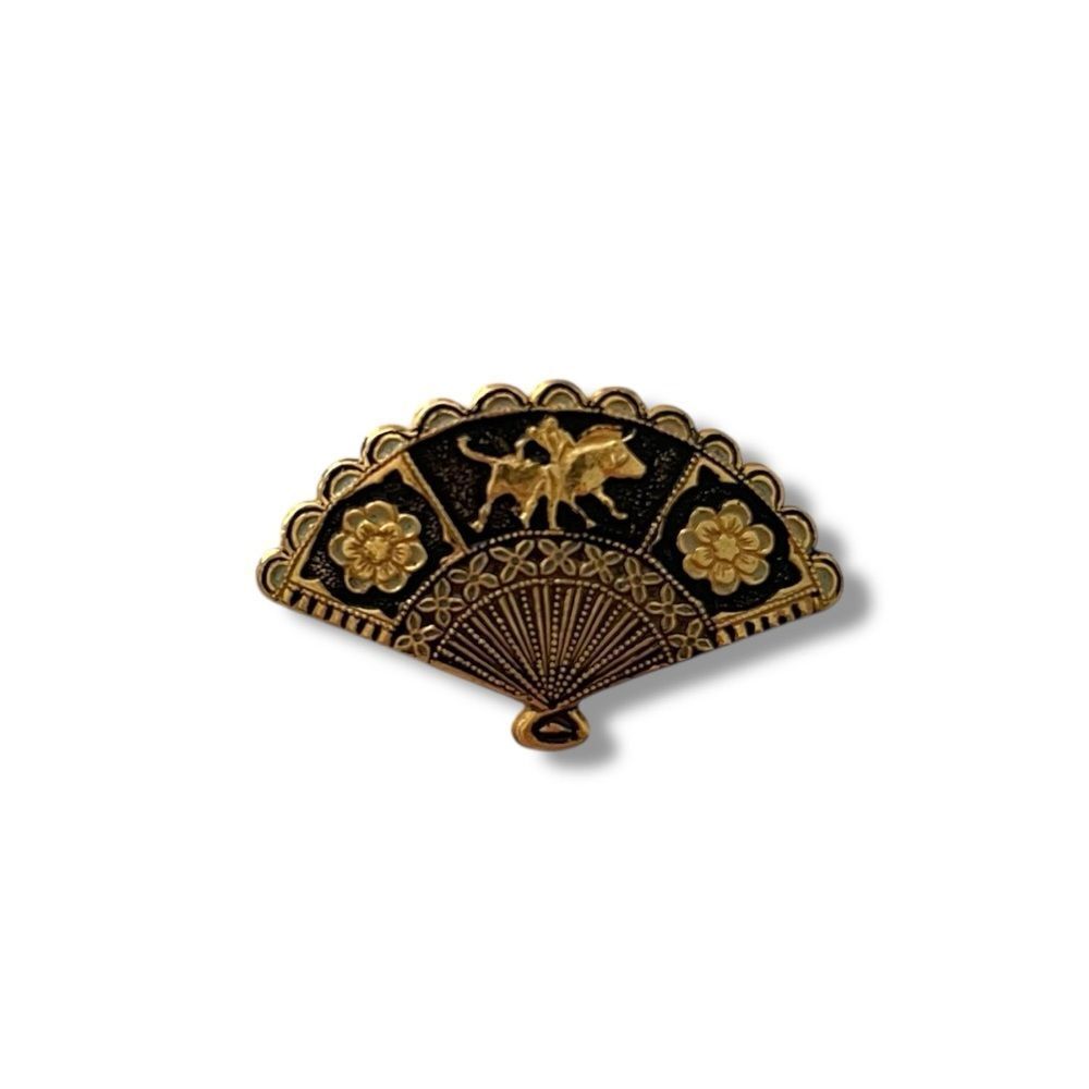 Vintage Damascene Spanish Fan Brooch